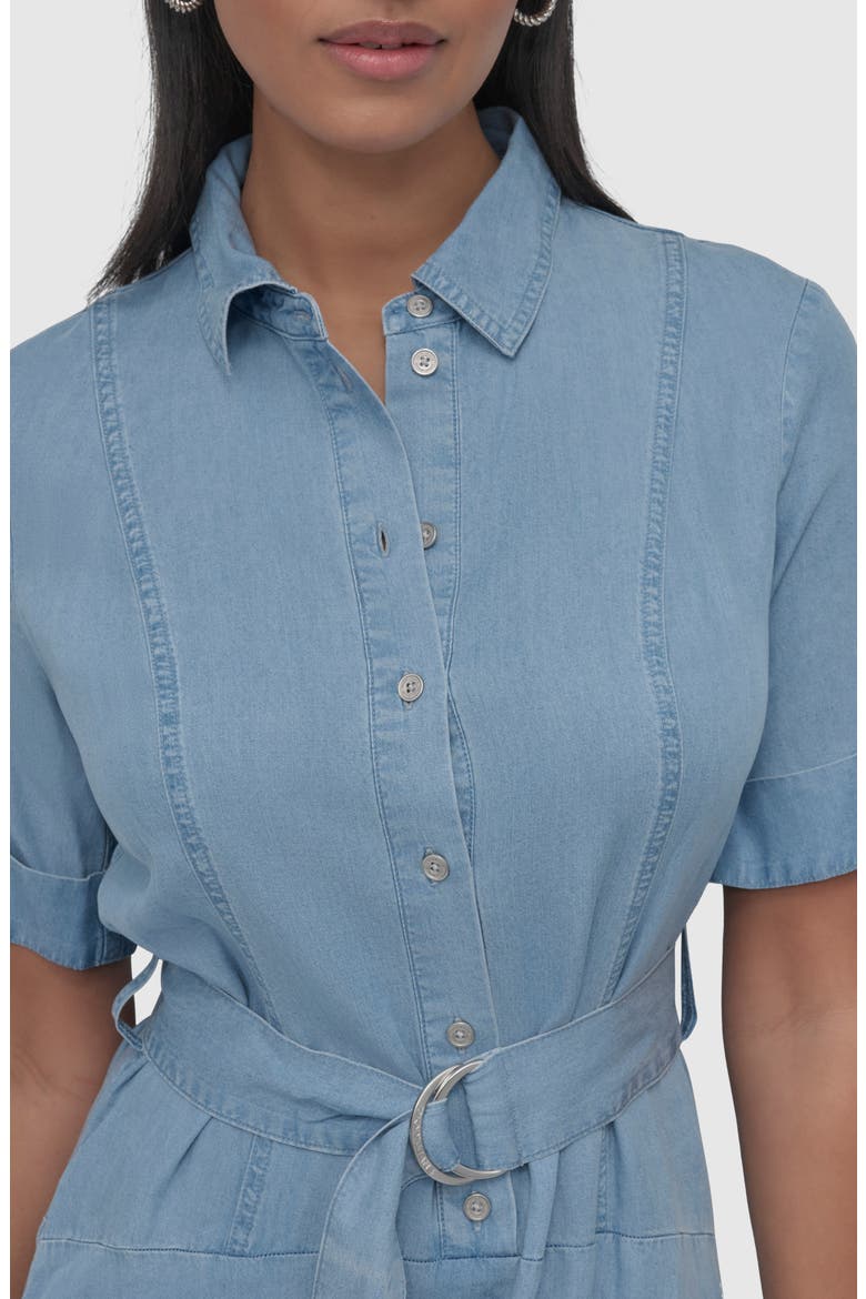 Belted Drop Waist Denim Midi Dress, Alternate, color, CHAMBRAY