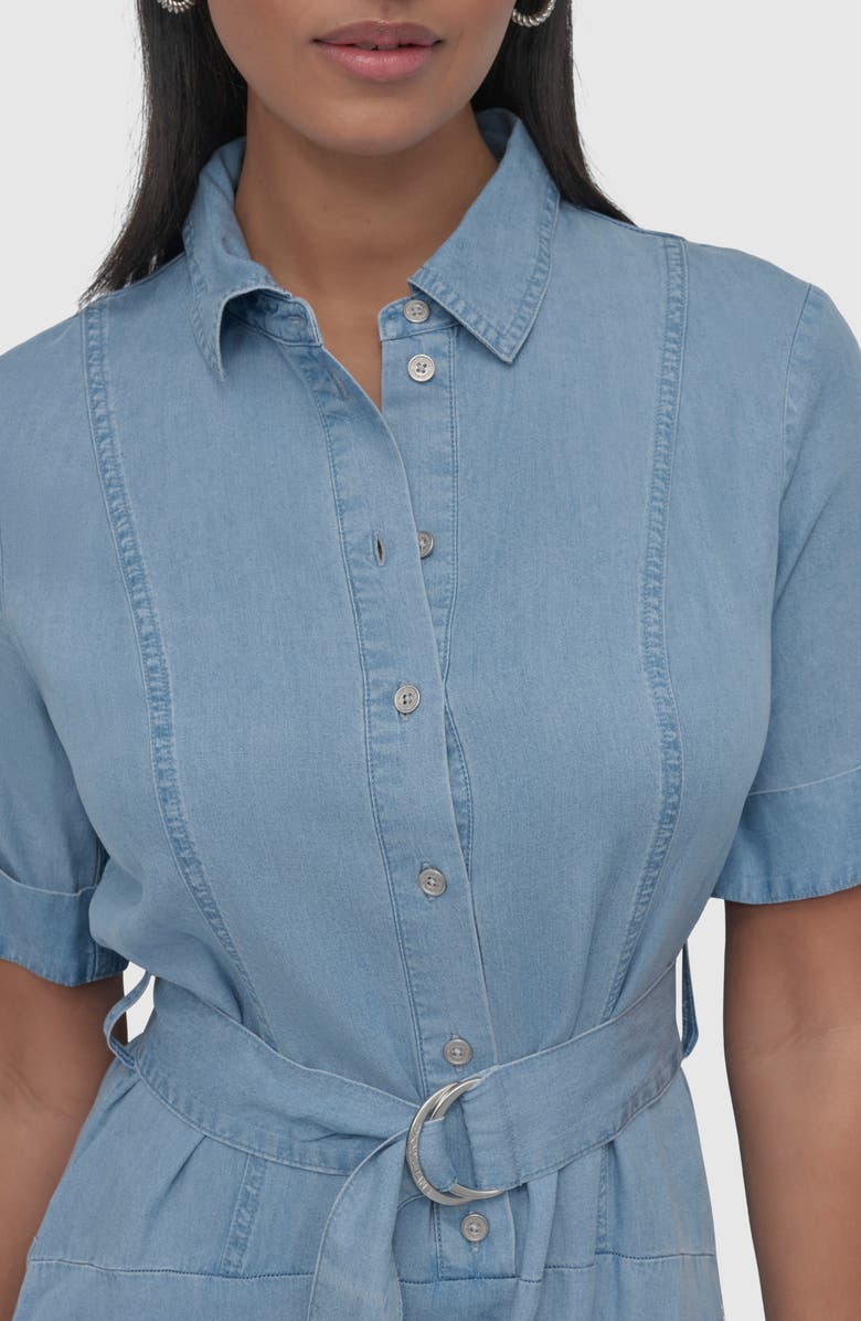 DKNY Jeans Belted Drop Waist Denim Midi Dress, Alternate, color, Chambray