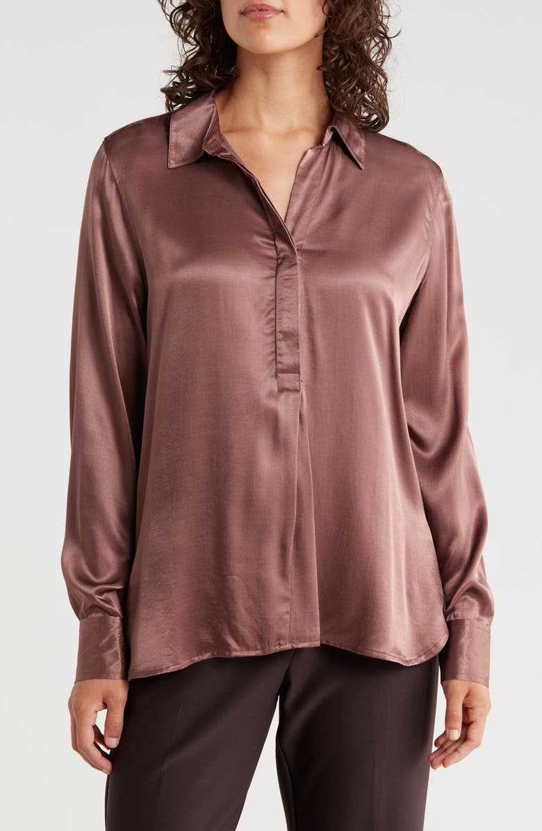 ELIE ELIE TAHARI Long Sleeve Satin Button-Up Shirt, Main, color, Mauve