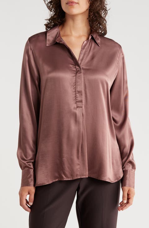 Long Sleeve Satin Button-Up Shirt