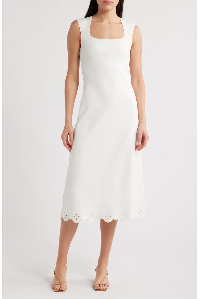 Eyelet Trim Sleeveless Knit Midi Dress, Main, color, WHITE