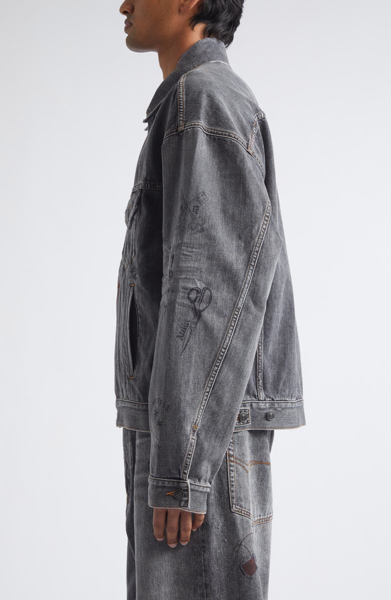Balenciaga Tattoo Boxy Denim Jacket, Alternate, color, 1441 Dark Grey
