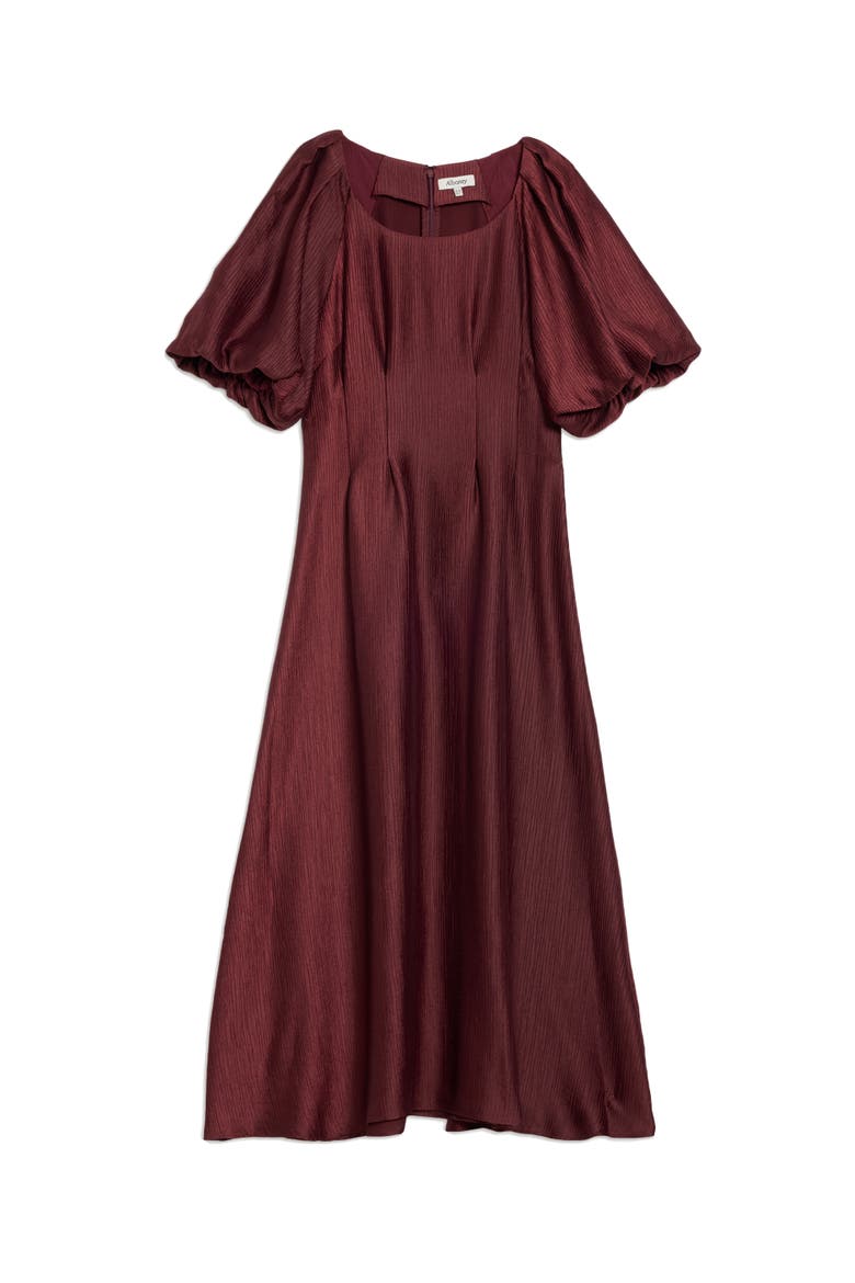 Crinkle Satin Short Sleeve Midi Dress, Alternate, color, Burgundy