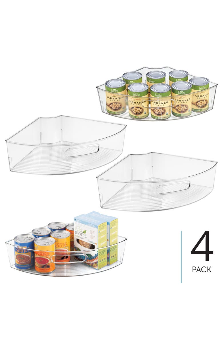 Linus Lazy Susan 1/4 Wedge Bin with Handle, Set of 4, Clear, Made in USA, Alternate, color, Clear