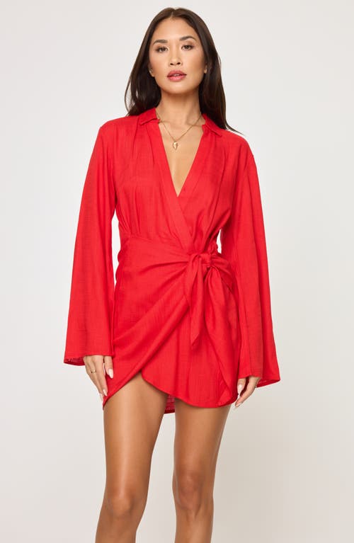 Shop L*space Lspace Las Palmas Long Sleeve Cover-up Wrap Dress In Flame