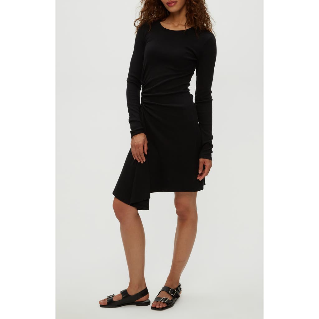 Shop Michael Stars Marina Side Ruched Long Sleeve Dress In Black