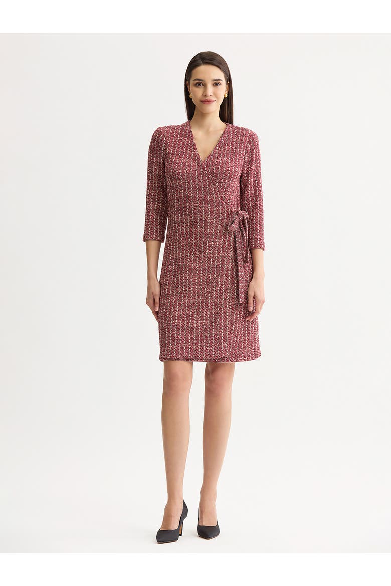 Tweed Jacquard Knit Wrap Dress, Main, color, Scarlet Red/Mahogany/Charmeuse