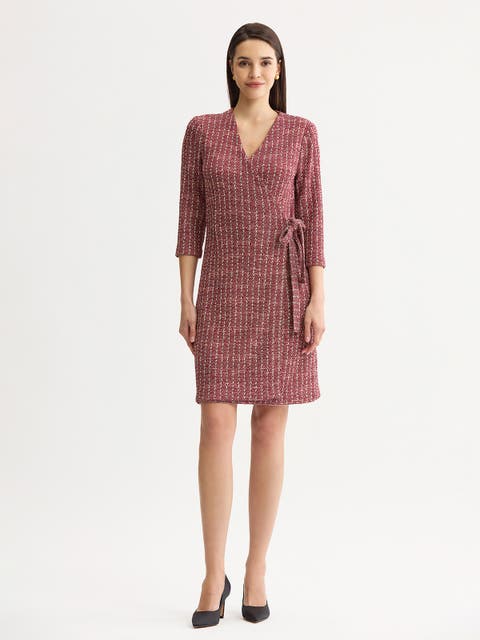 Tweed Jacquard Knit Wrap Dress