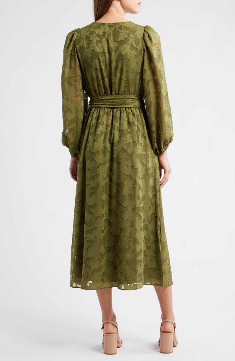 Anne Klein Floral Appliqué Long Sleeve Dress, Alternate, color, Hunter Olive