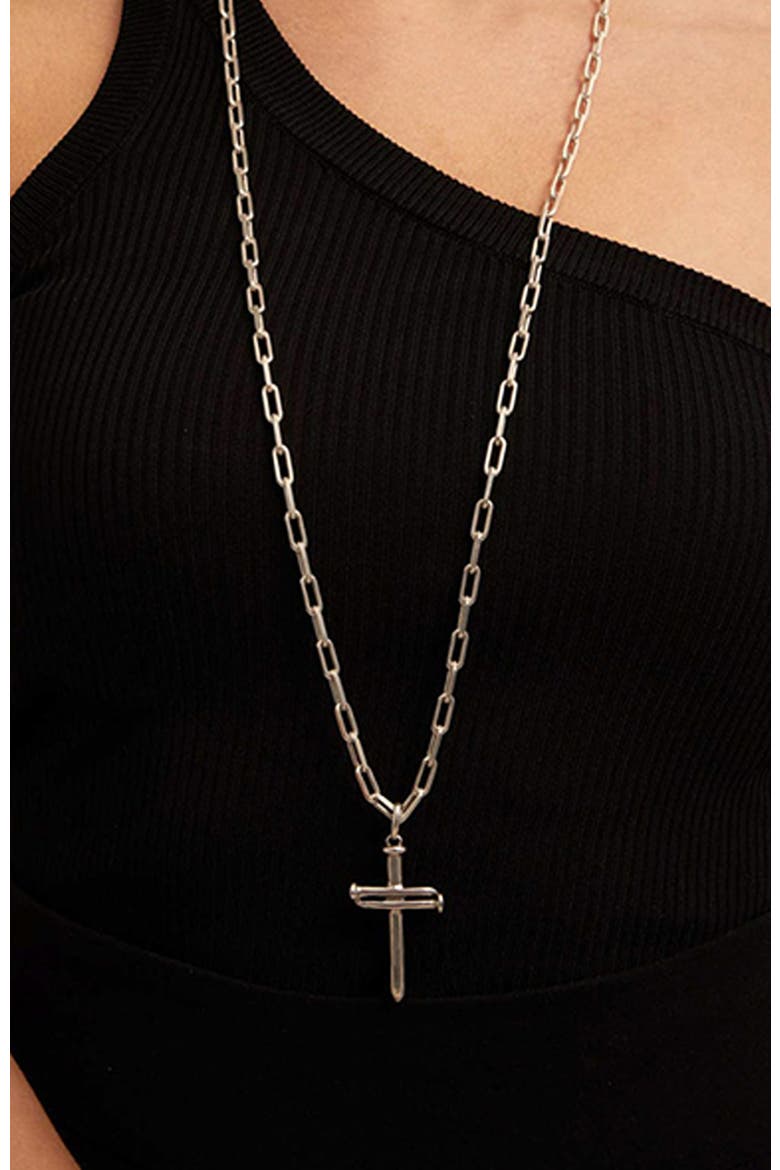 Sterling Silver-Plated Large Sized Cross Charm, Alternate, color, Silver