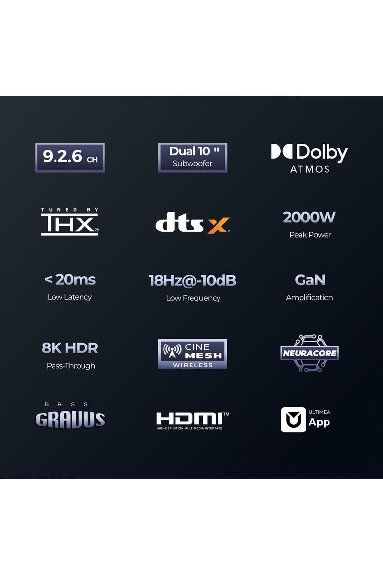 Skywave Series 9.2.6 Wireless Sound Bar with Dolby Atmos, DTS:X, THX-Tuned, Dual 10" Subs & 2000W, Alternate, color, Black