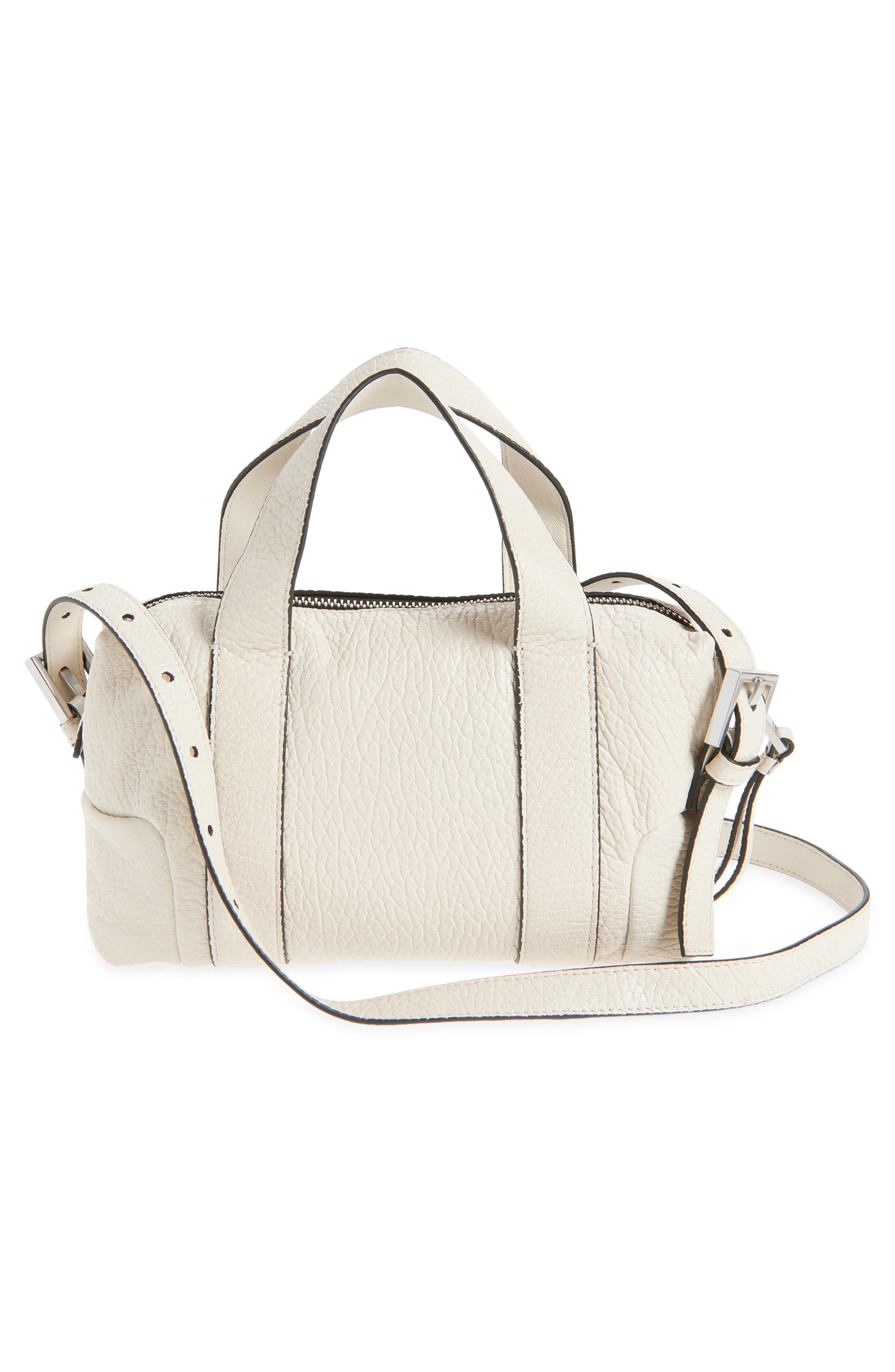 AllSaints Compact Ares Grain Leather Crossbody Bag, Alternate, color, Sahara White