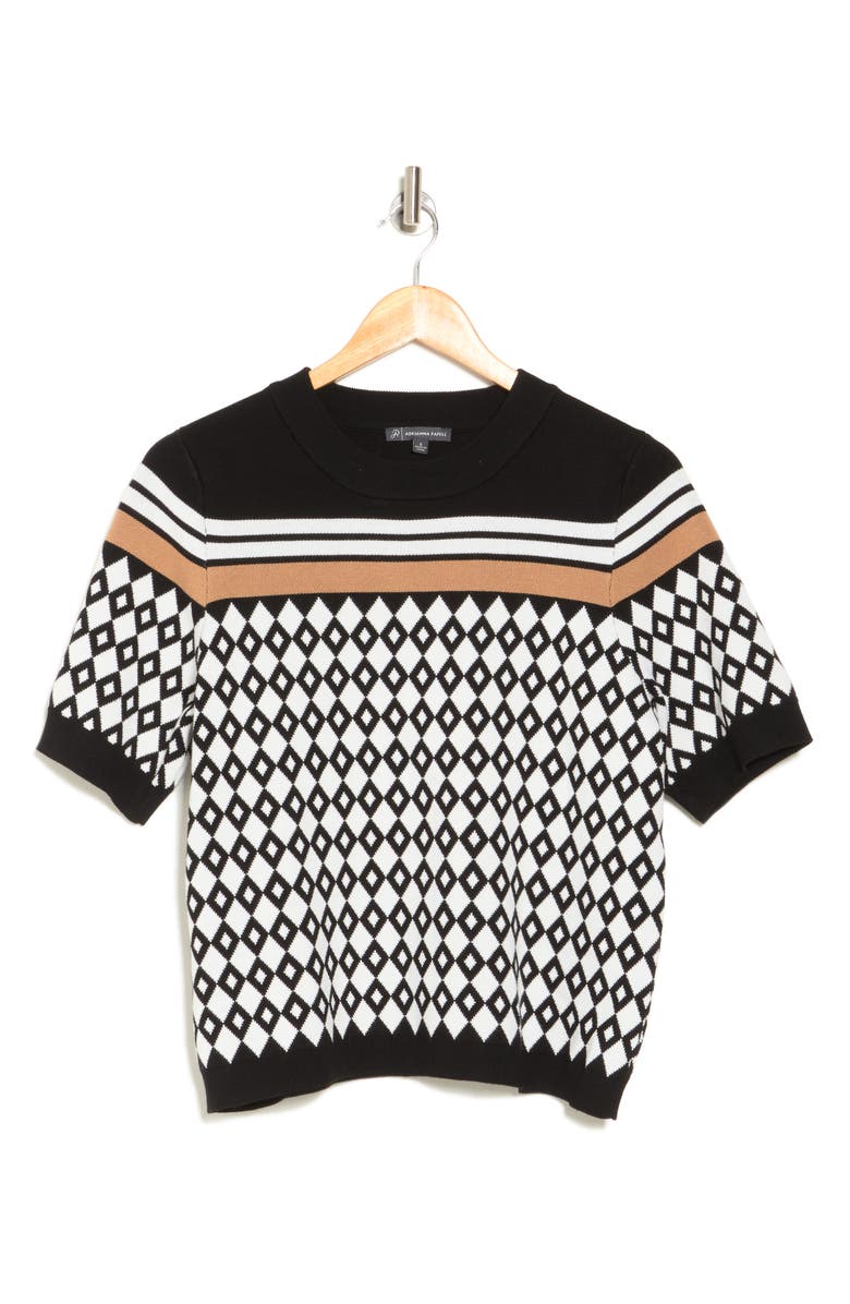 Adrianna Papell Geometric Jacquard Short Sleeve Sweater, Alternate, color, 