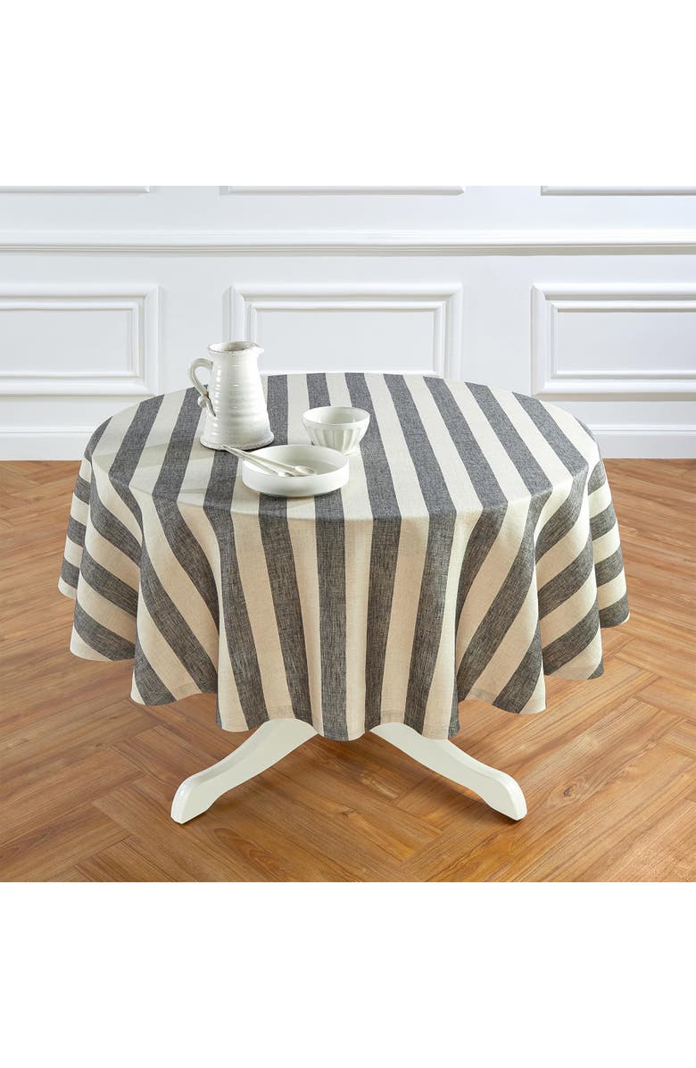 Solino Home Linen Round Tablecloth - Cabana Stripe, Main, color, Black And Natural
