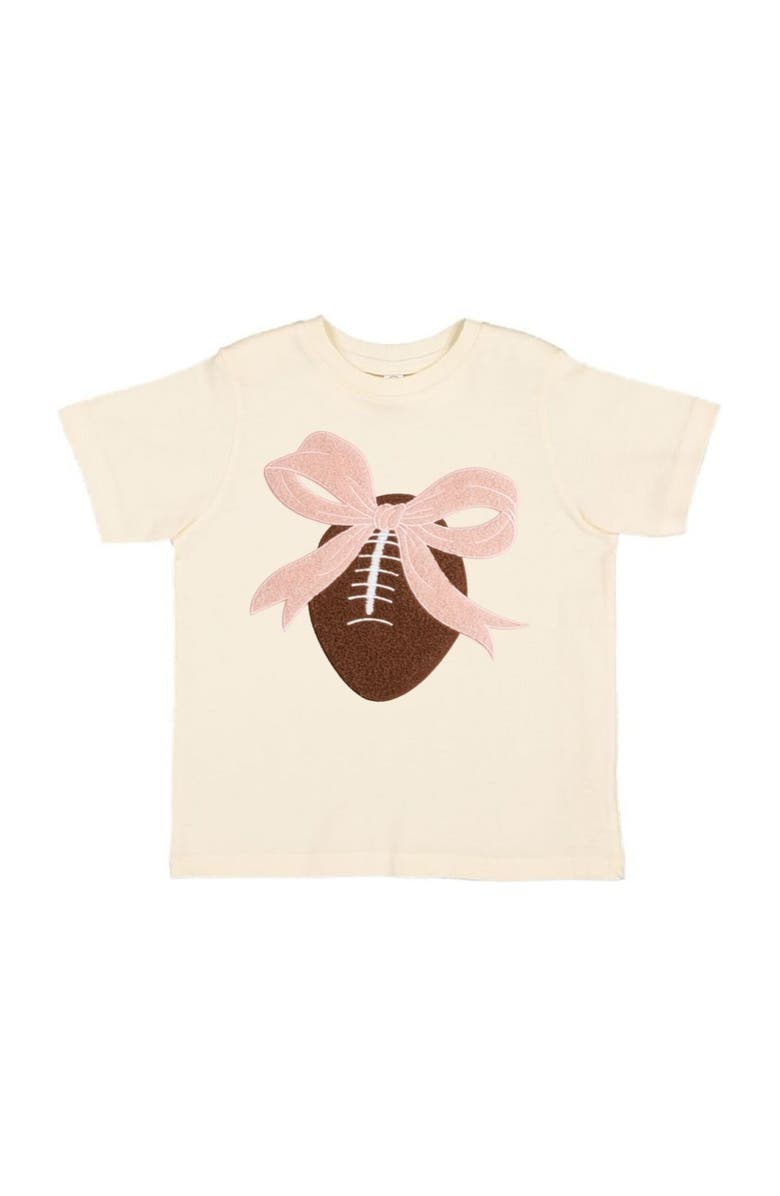 Sweet Wink Bow Football Patch Short Sleeve T-Shirt, Main, color, Natural