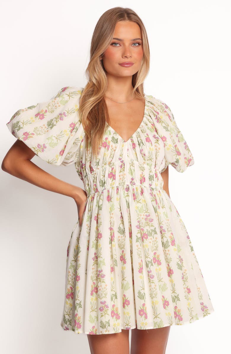 Petal & Pup Zadie Floral Puff Sleeve Minidress, Alternate, color, Light Green