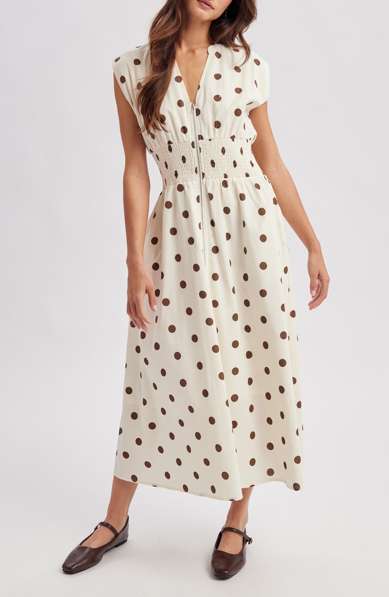 Polkadot Zip Front Midi Dress