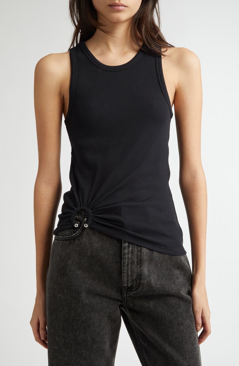Rabanne Ring Pierced Stretch Cotton Tank, Main, color, Black