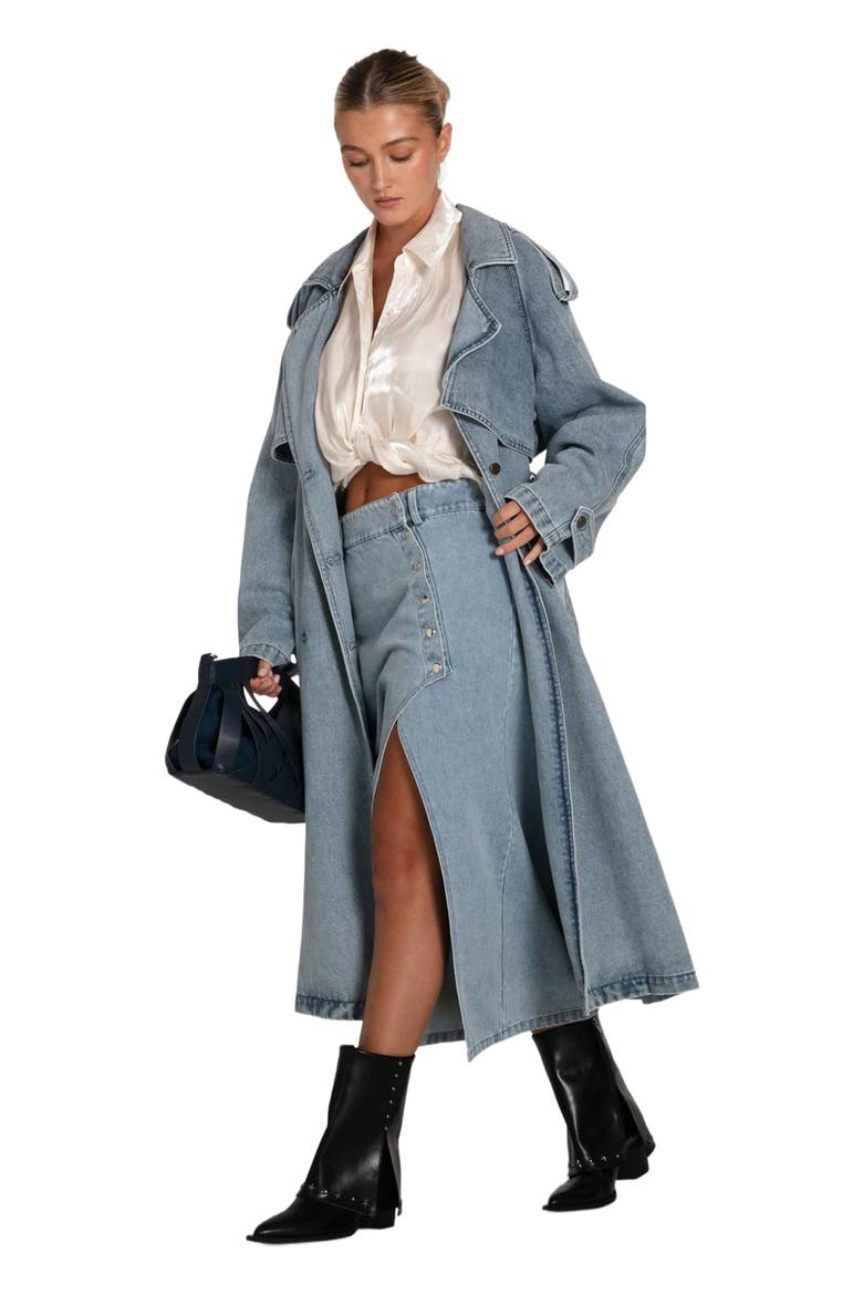 Can't Forget You Denim Midi Skirt, Alternate, color, Stonewash