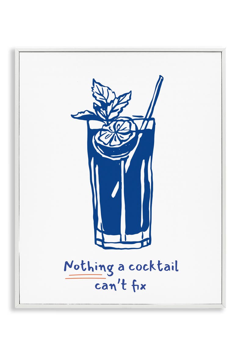 Nothing A Cocktail Can't Fix Framed Canvas Wall Art, Main, color, BLUE
