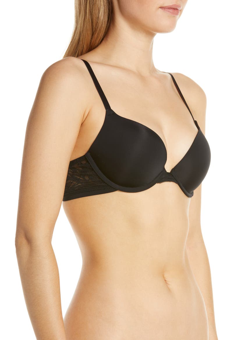 Sleek Micro Lace Underwire Convertible Push-Up Bra, Alternate, color, BLACK
