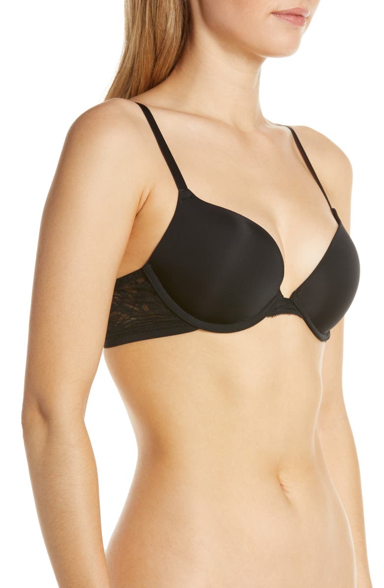 On Gossamer Sleek Micro Lace Underwire Convertible Push-Up Bra, Alternate, color, Black