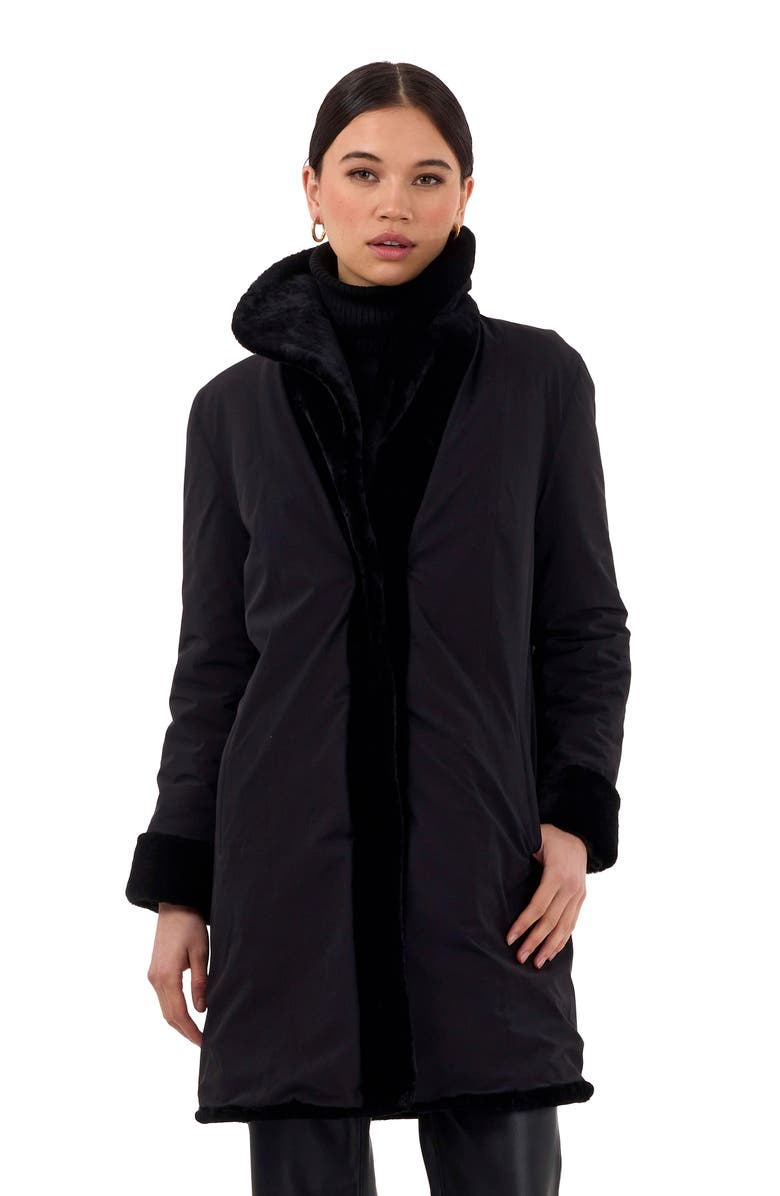 GORSKI Genuine Shearling Stroller, Reversible To Taffeta, Belt, Alternate, color, Black/Black