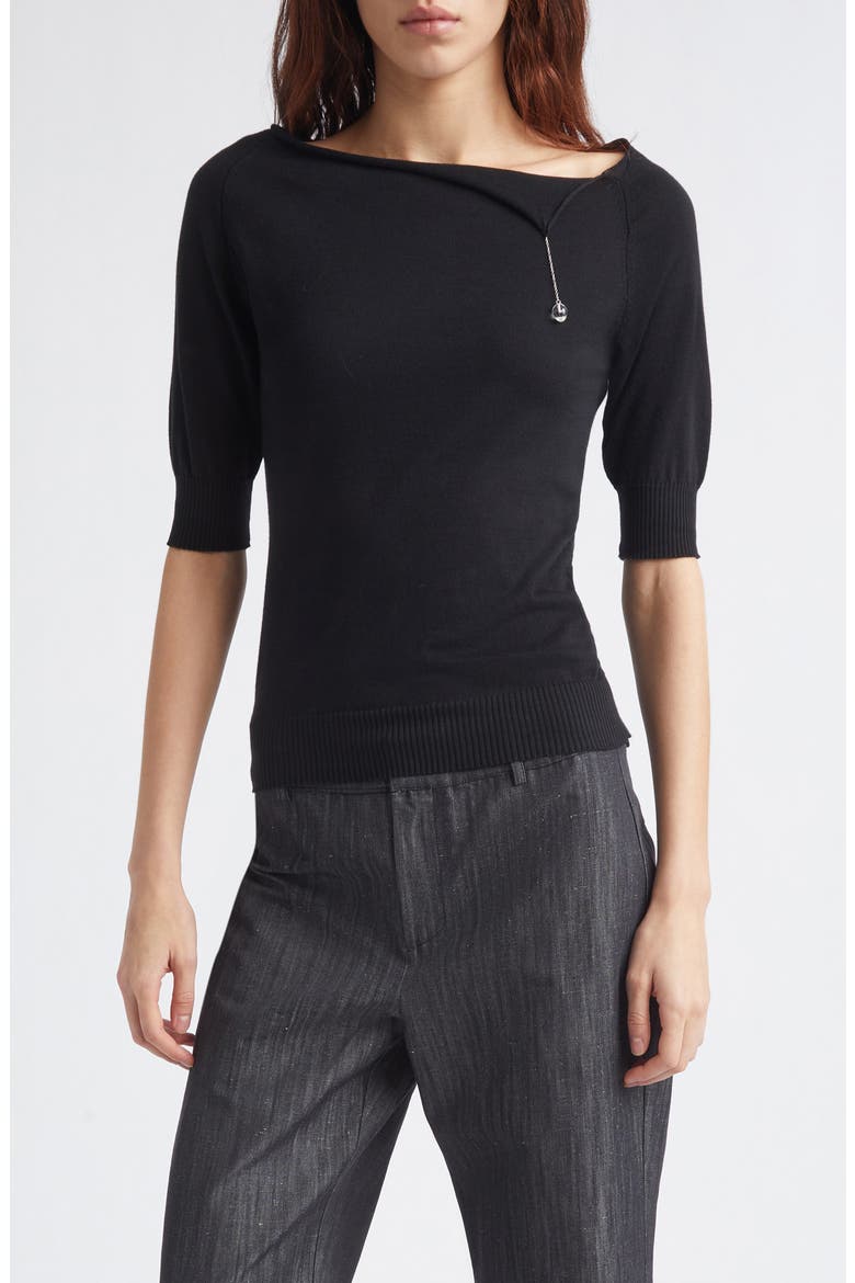 Cain Crystal Tassel Cotton Sweater, Main, color, BLACK