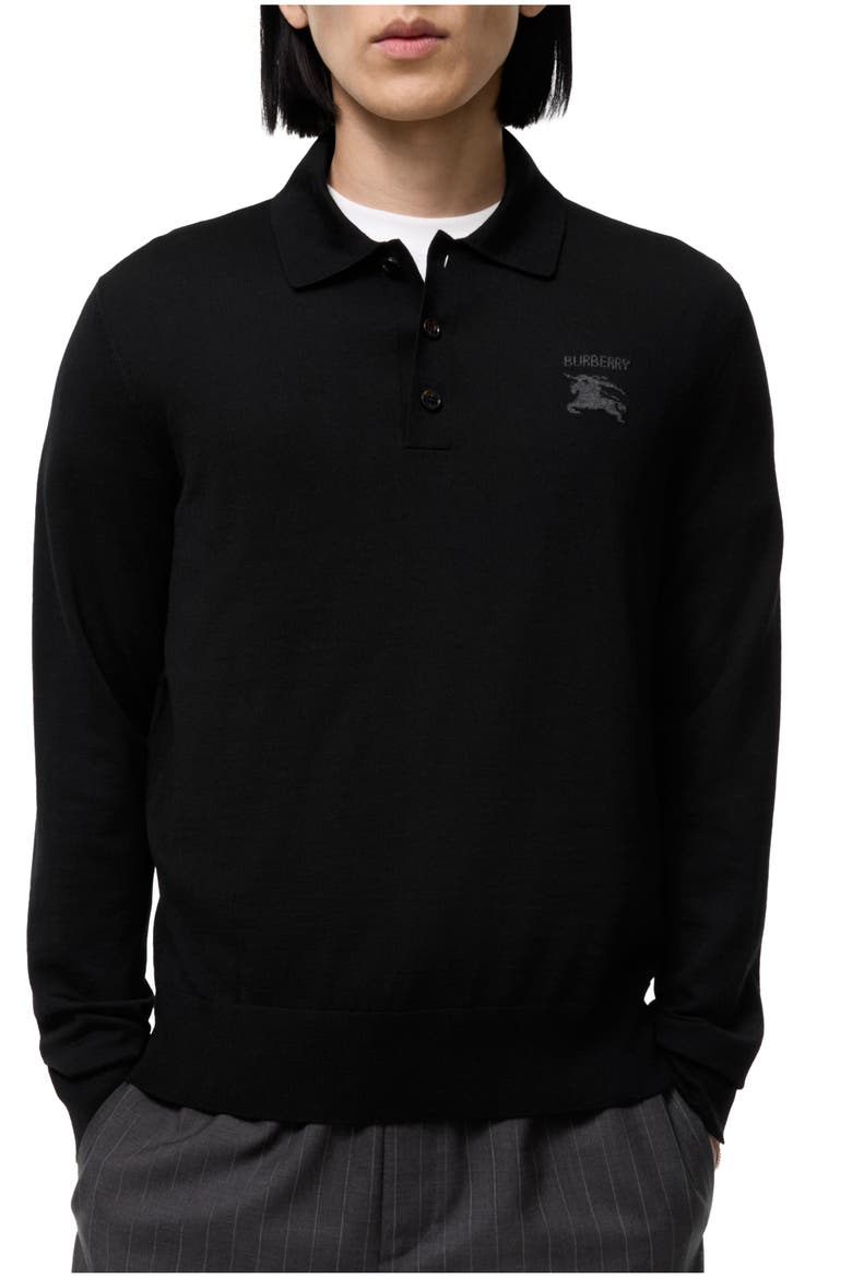 Long-sleeve Knight Wool Polo Shirt, Main, color, Black