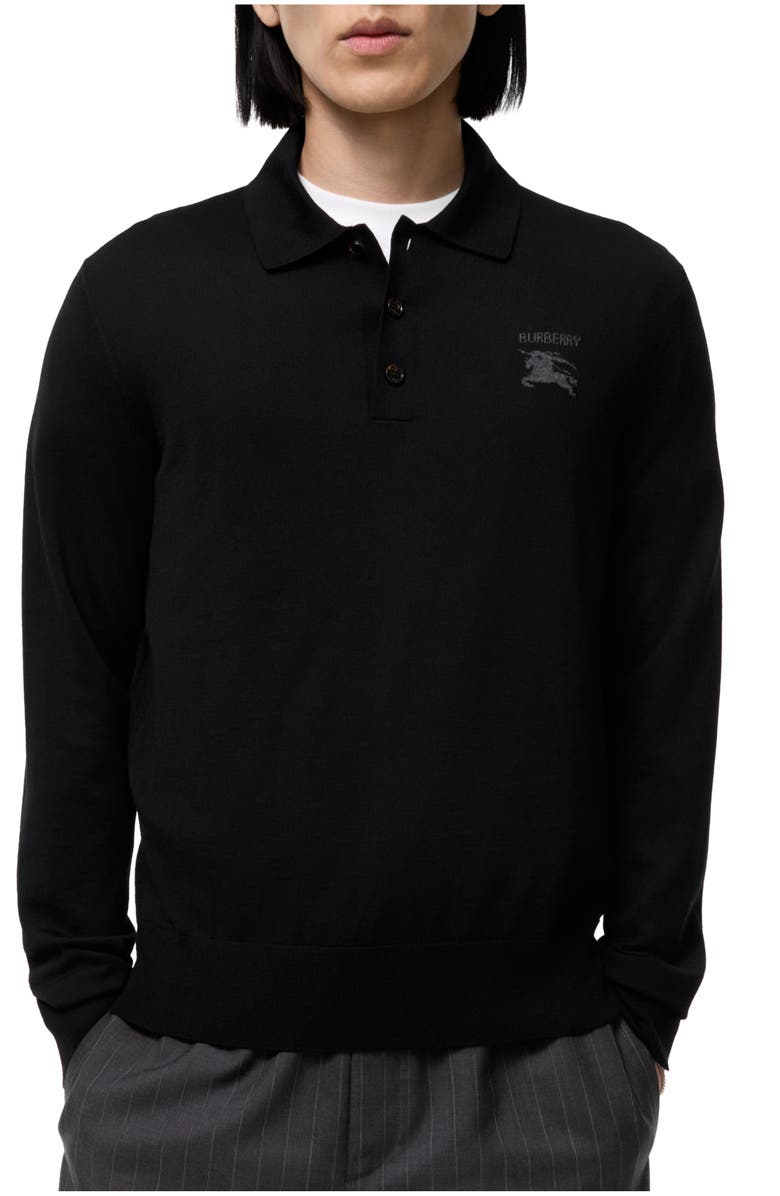 Burberry Long-sleeve Knight Wool Polo Shirt, Main, color, Black
