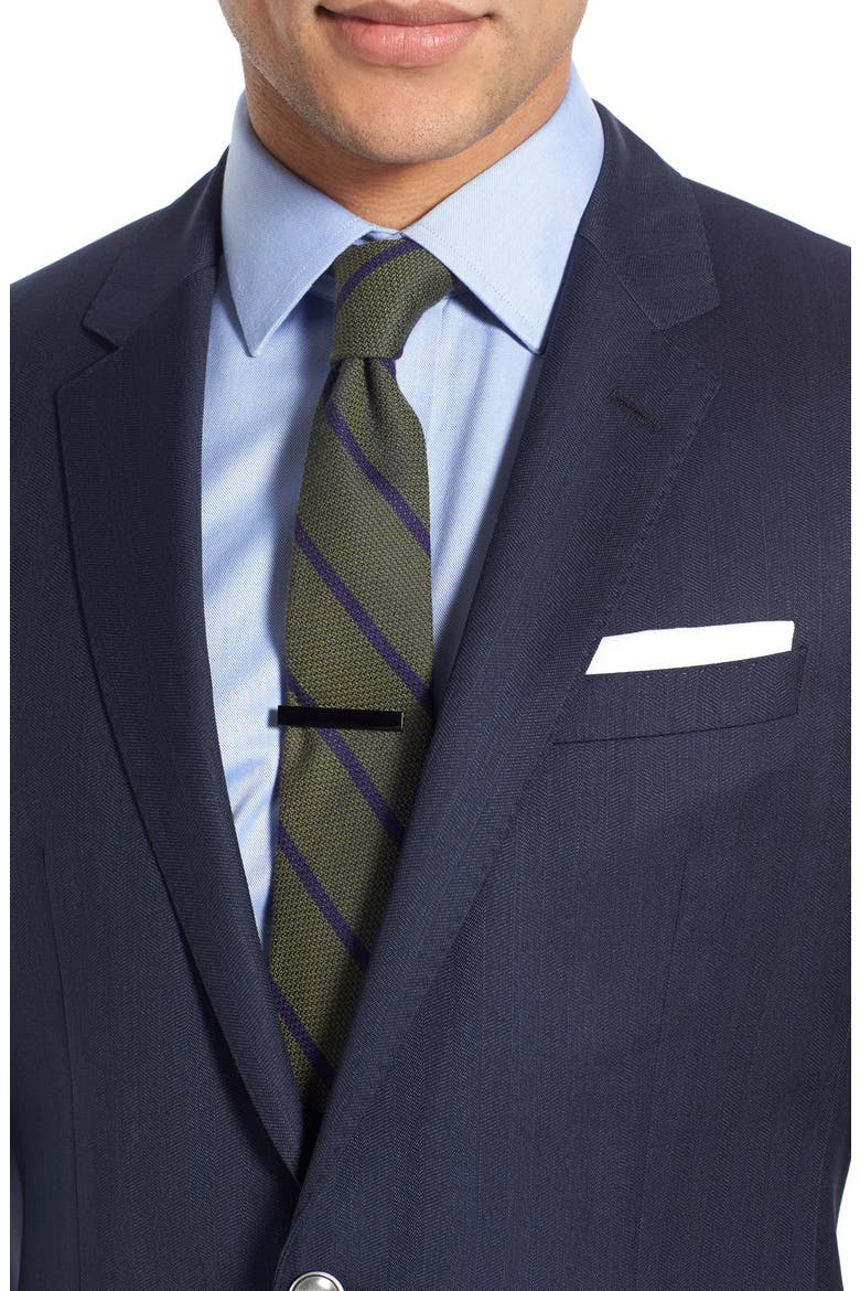 Hutsons Trim Fit Herringbone Wool Sport Coat, Alternate, color, NAVY