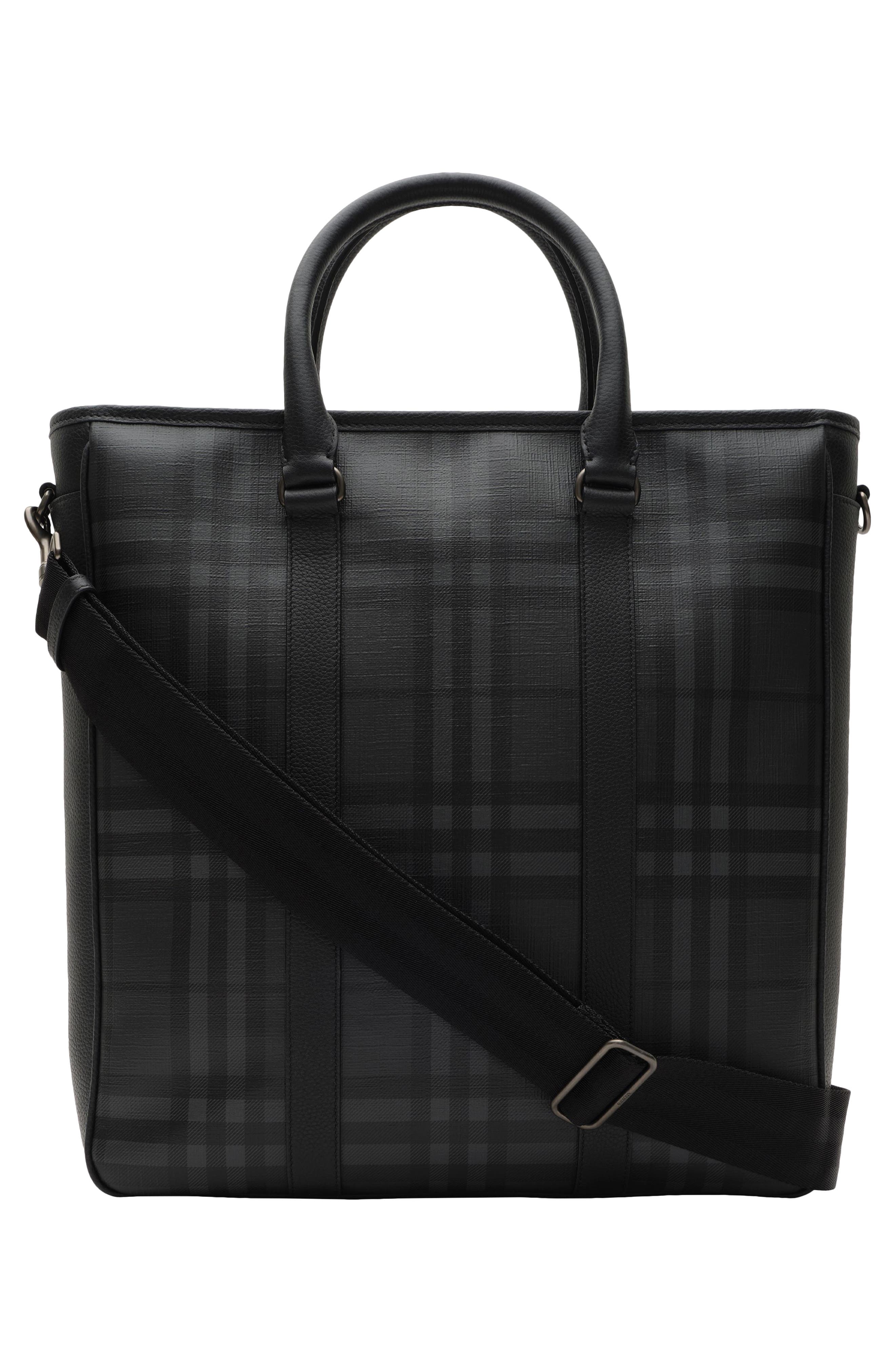 Check Tote with Leather Trim, Alternate, color, IRON