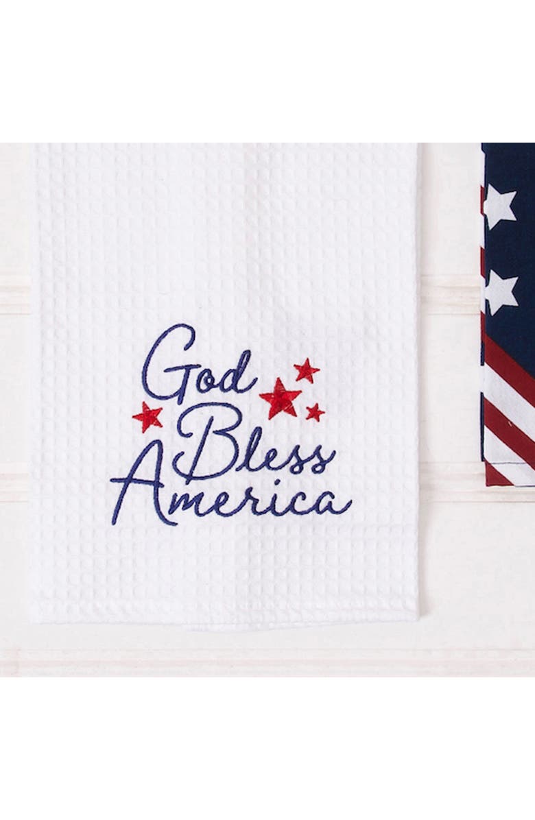 C&F Home God Bless America Patriotic 4th of July Kitchen and Bathroom Embroidered Waffle Hand Towel, Alternate, color, 