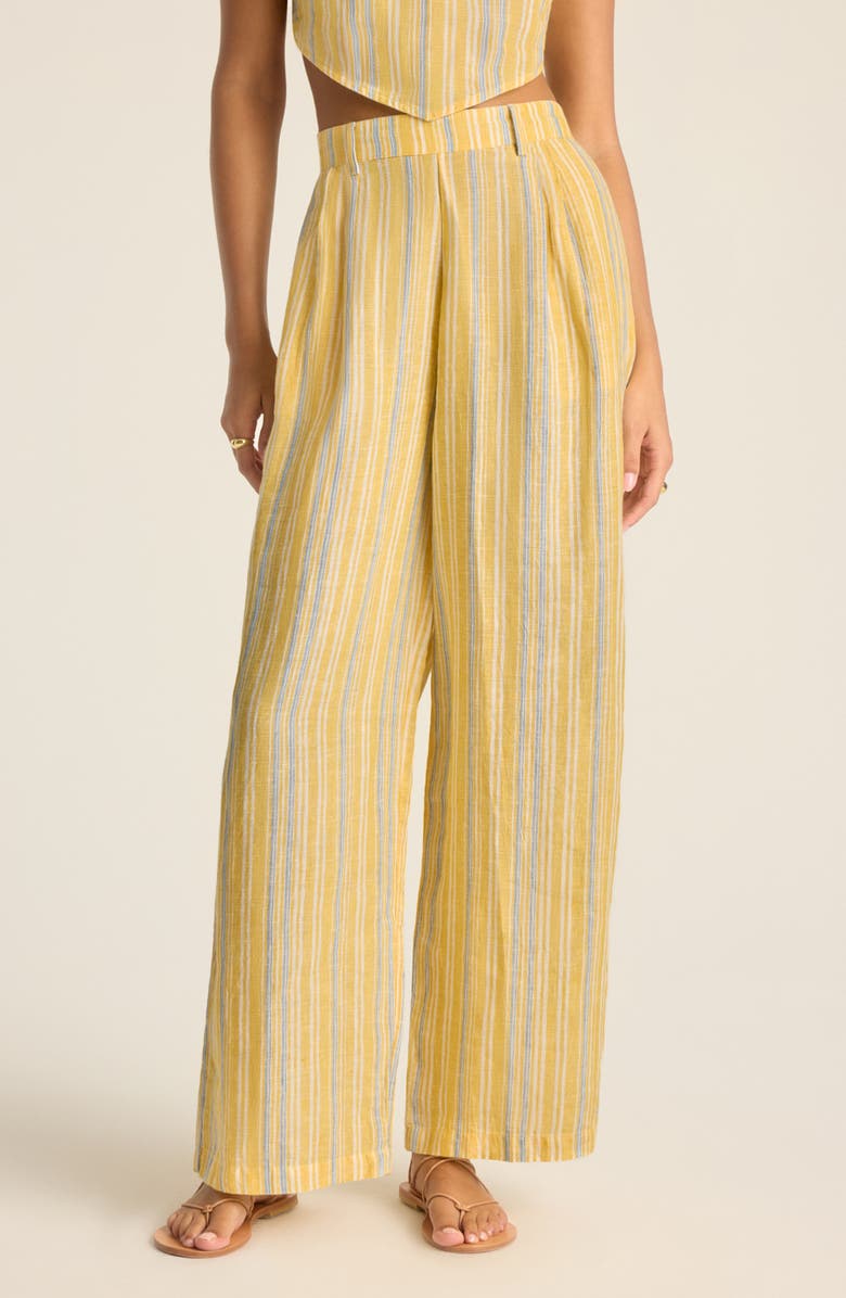 Vitamin A<sup>®</sup> Getaway Stripe Linen Cover-Up Pants, Main, color, Sunny Skies
