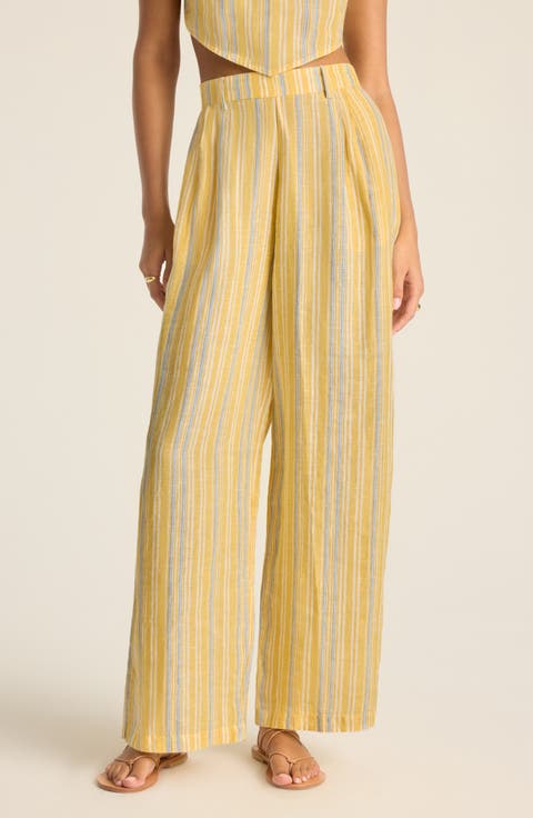 Getaway Stripe Linen Cover-Up Pants