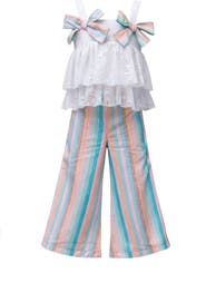 Mia Belle Girls Coastal Boho Lace Top and Palazzo Pant Set