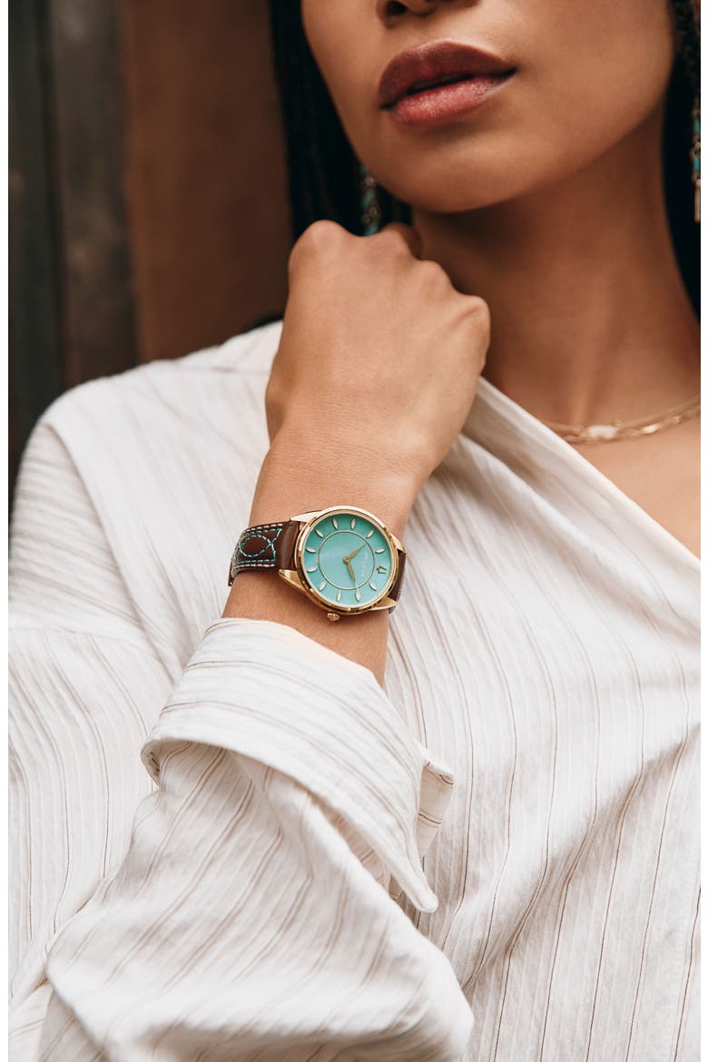 Stetson Sutton Leather Strap Watch, Alternate, color, BROWN