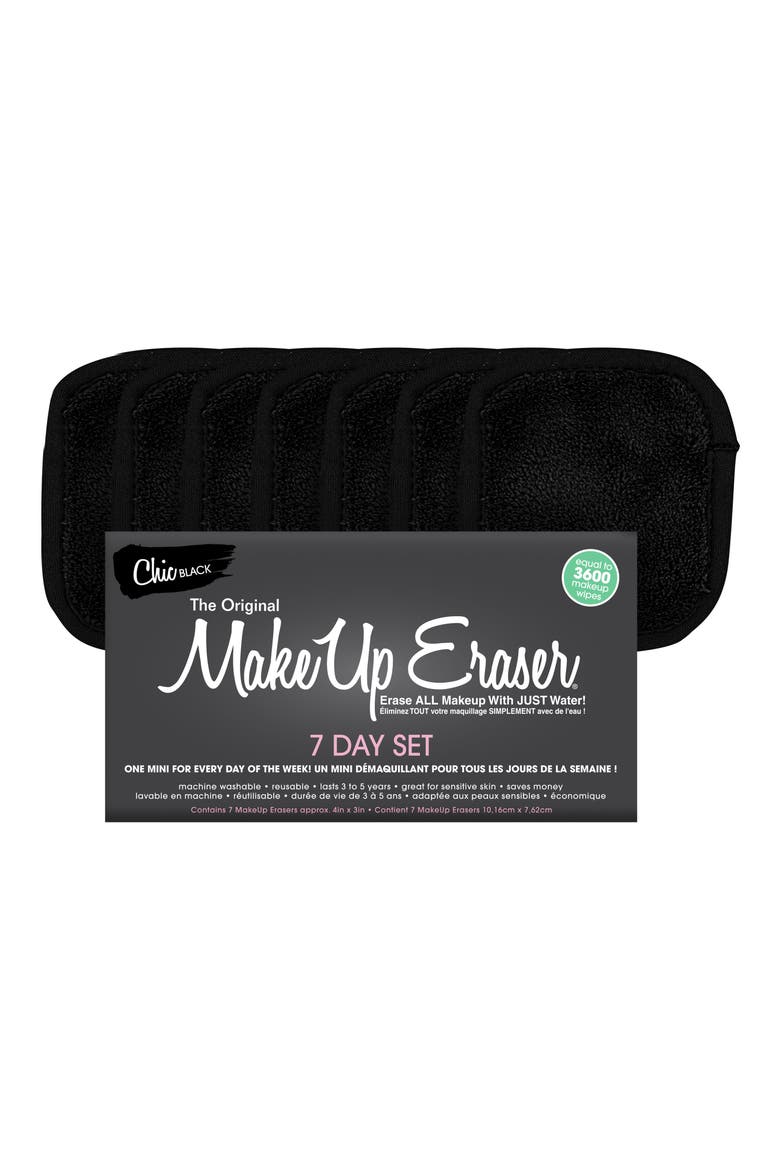 7-Day MakeUp Eraser Set with Laundry Bag, Main, color, CHIC BLACK