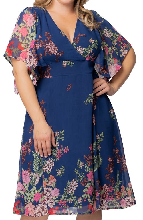 Kiyonna Floral Print A-line Dress In Twilight Garden Border