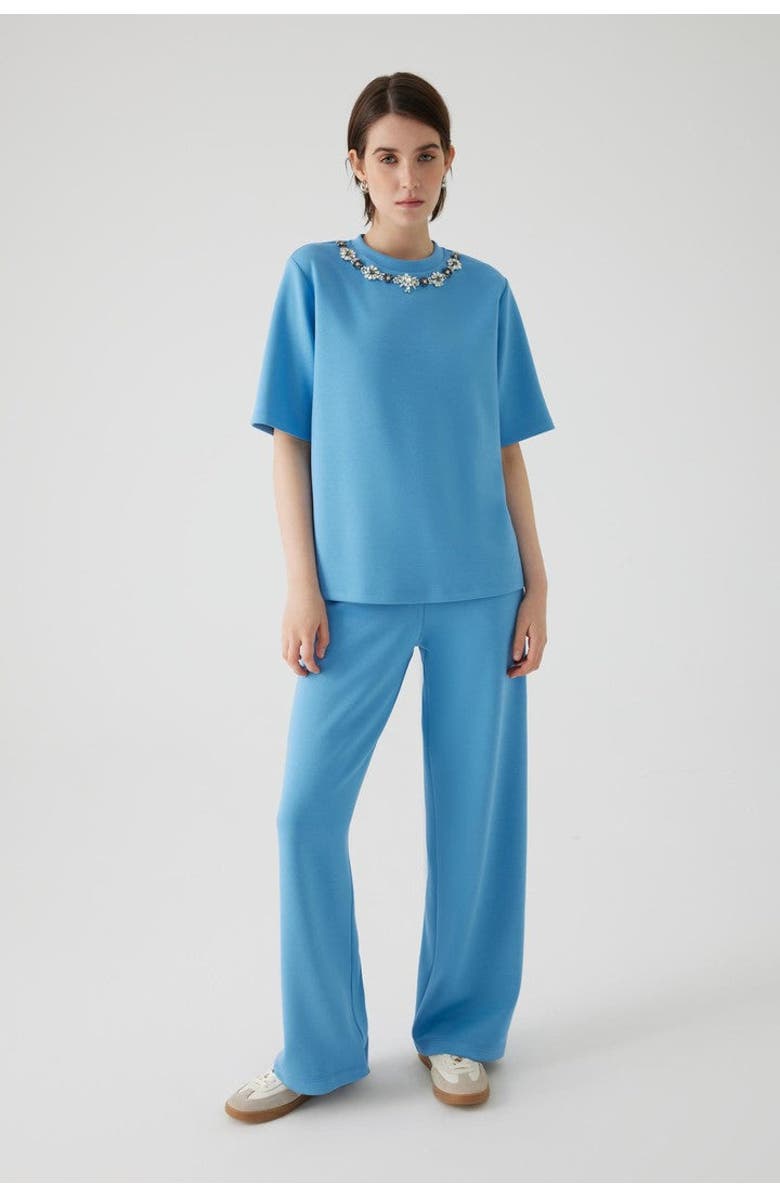 Exquise Regular Crystal Embellished T-Shirt, Main, color, Blue