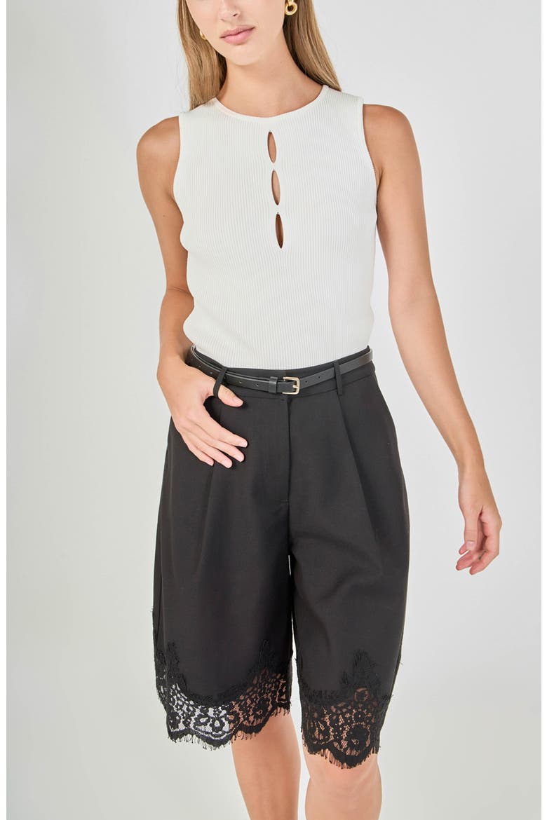 Lace Detail Bermuda Shorts, Alternate, color, BLACK