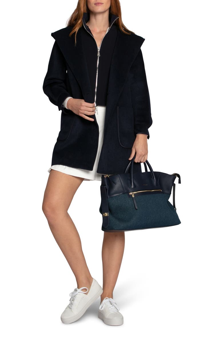 Belle & Bloom Next To You Coat with Rib Knit Bib, Alternate, color, Navy