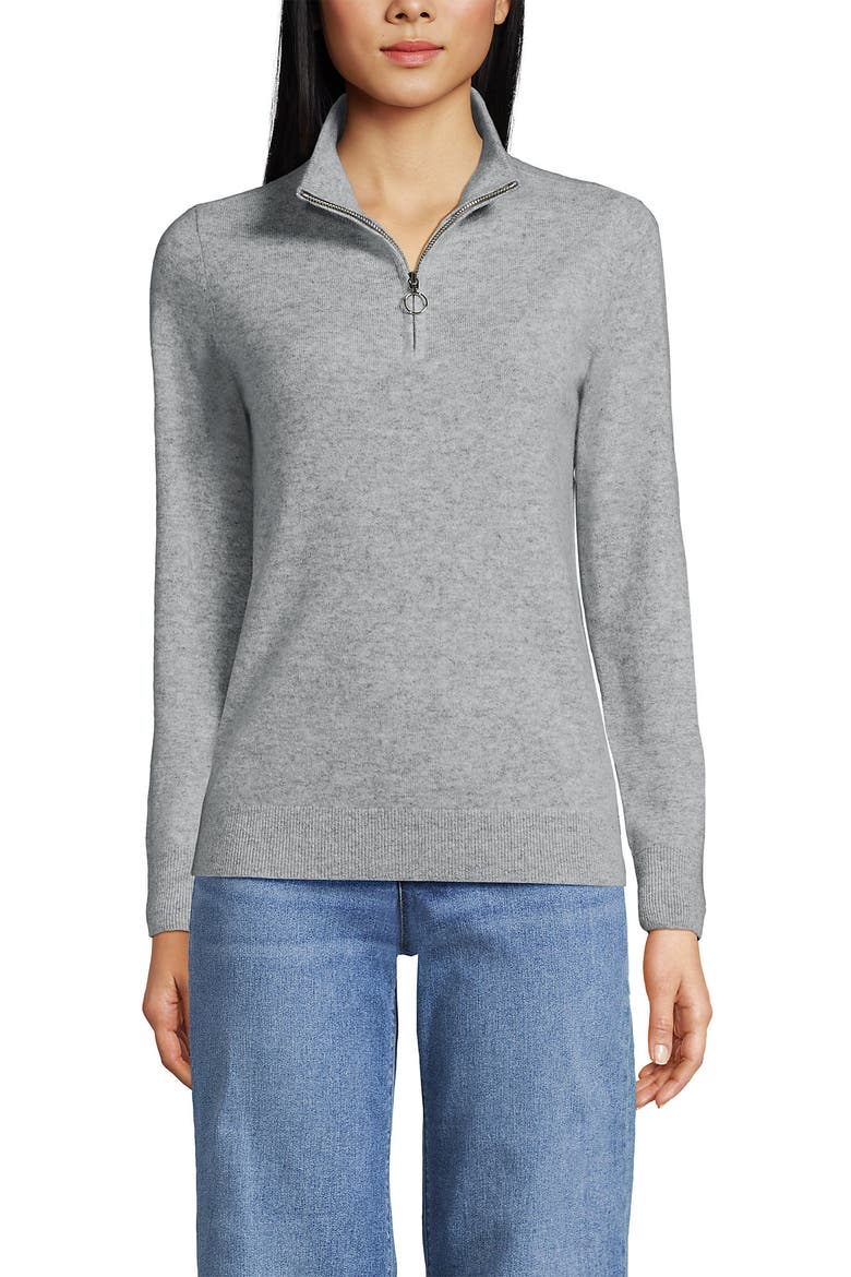 Cashmere Quarter Zip Sweater, Alternate, color, Gray Heather