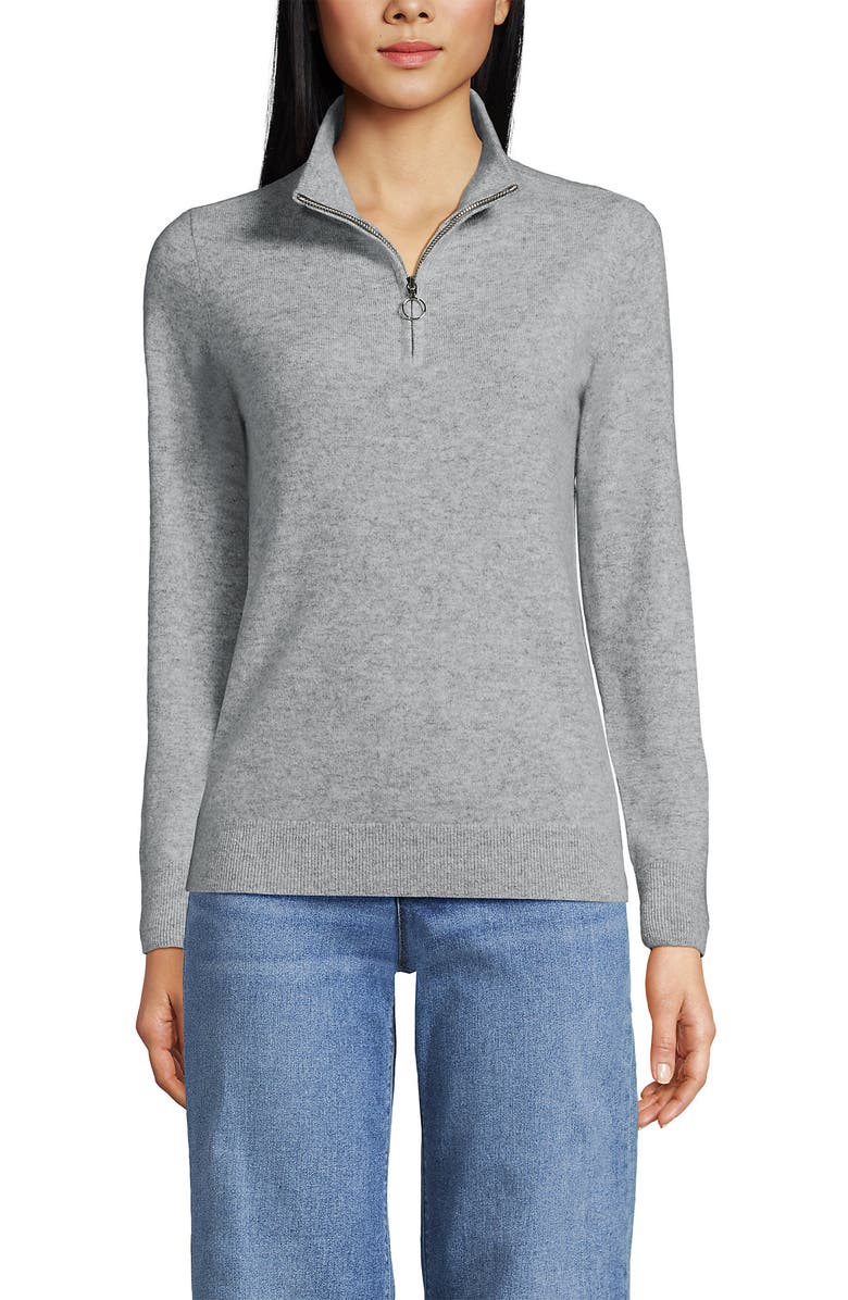 Lands' End Cashmere Quarter Zip Sweater, Alternate, color, Gray Heather