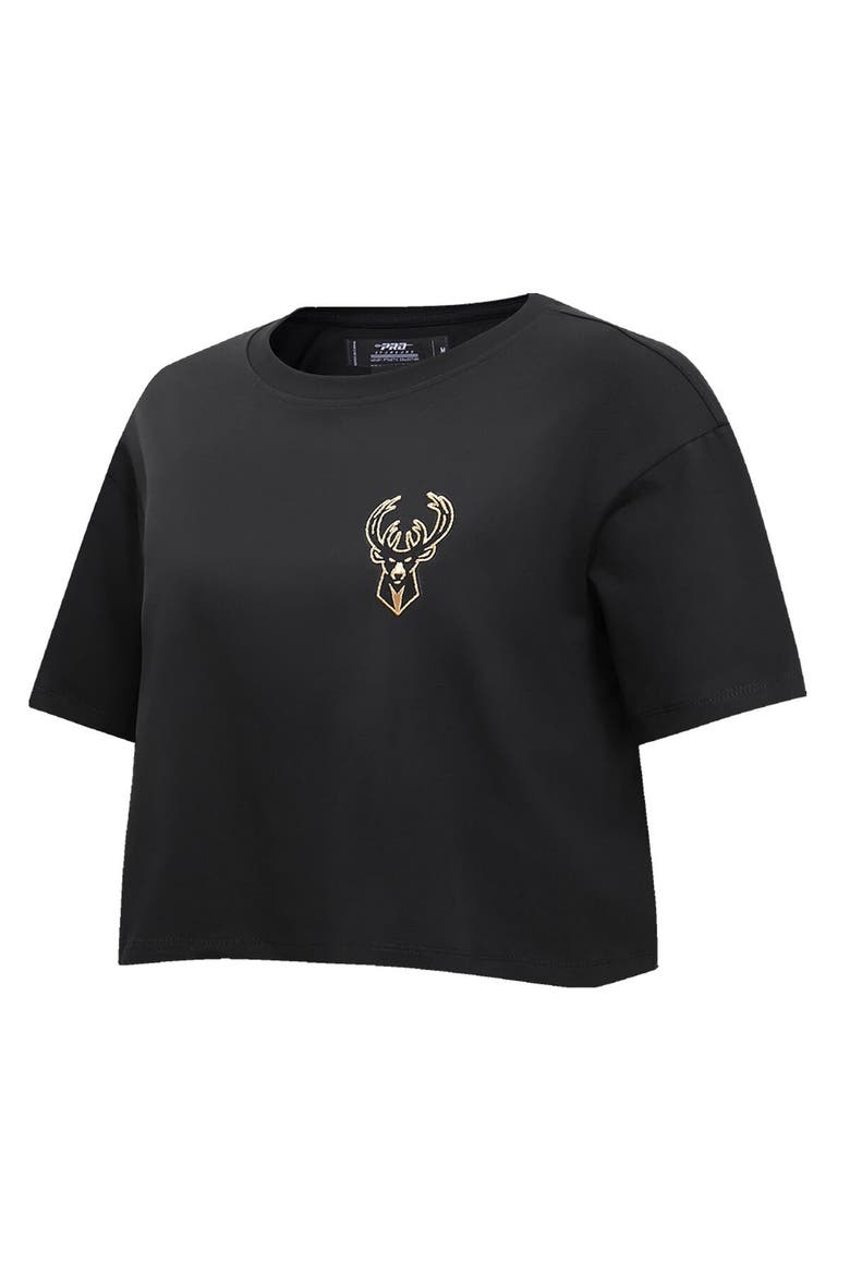 Women's Pro Standard Black Milwaukee Bucks Holiday Glam Boxy T-Shirt, Alternate, color, Black
