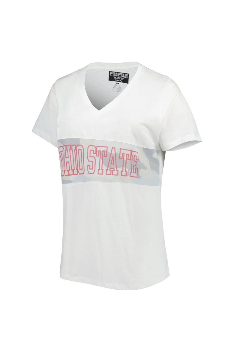 Women's White/Arctic Camo Ohio State Buckeyes Plus Size Pieced Body V-Neck T-Shirt, Alternate, color, White