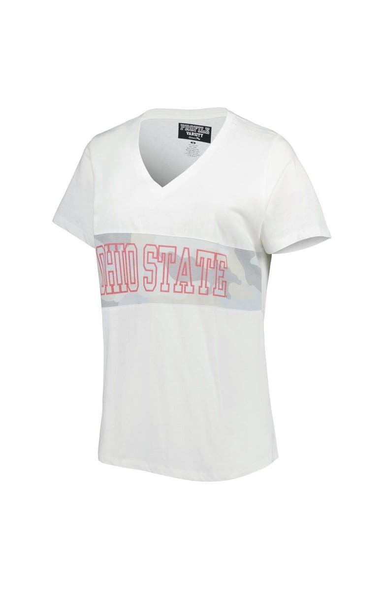 PROFILE Women's White/Arctic Camo Ohio State Buckeyes Plus Size Pieced Body V-Neck T-Shirt, Alternate, color, 