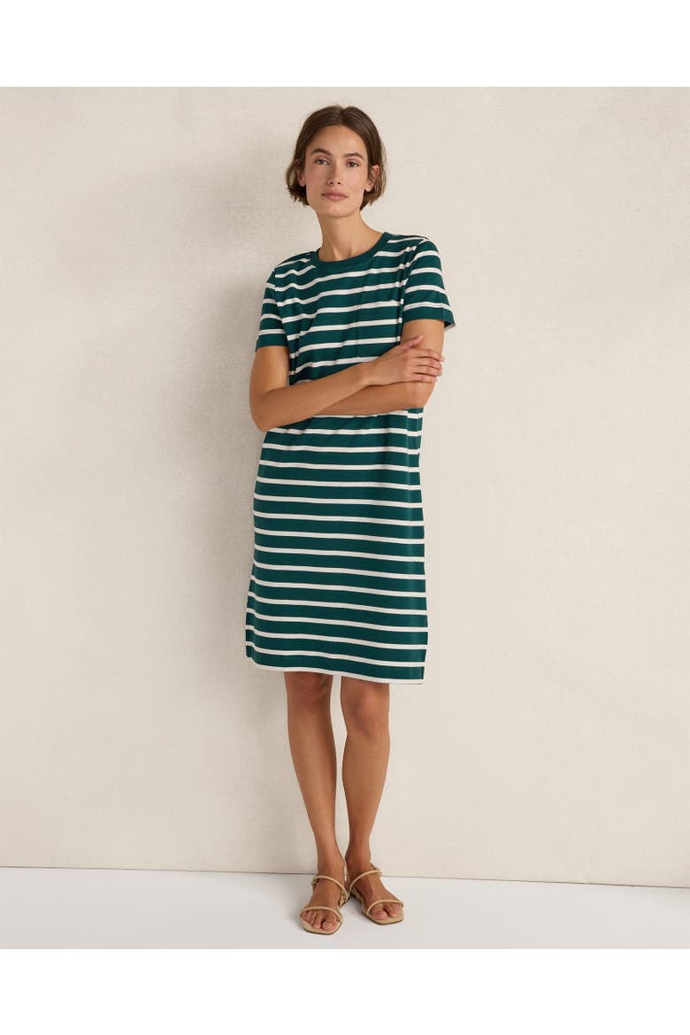 Organic Cotton Interlock Striped T-Shirt Dress, Main, color, chambray
