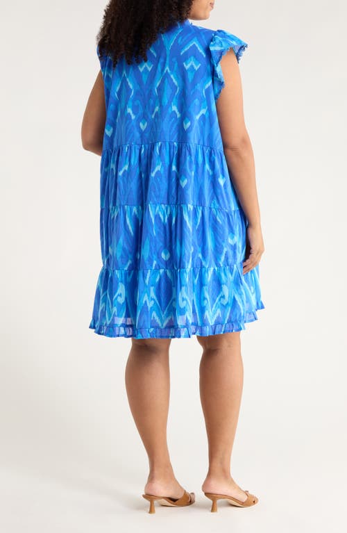 Sugarlips Carys Abstract Flutter Sleeve Cotton Shift Dress In Blue