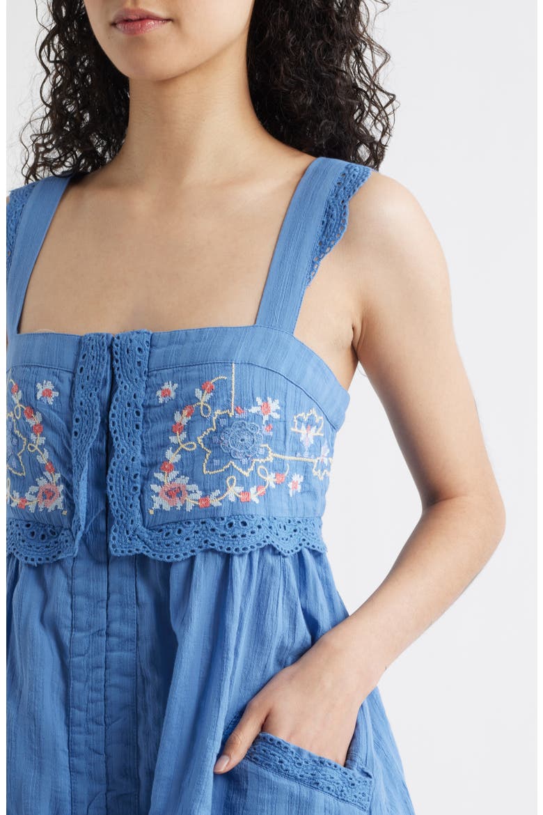 Farrah Floral Lace Embroidered Babydoll Tunic, Alternate, color, COLD RIVER